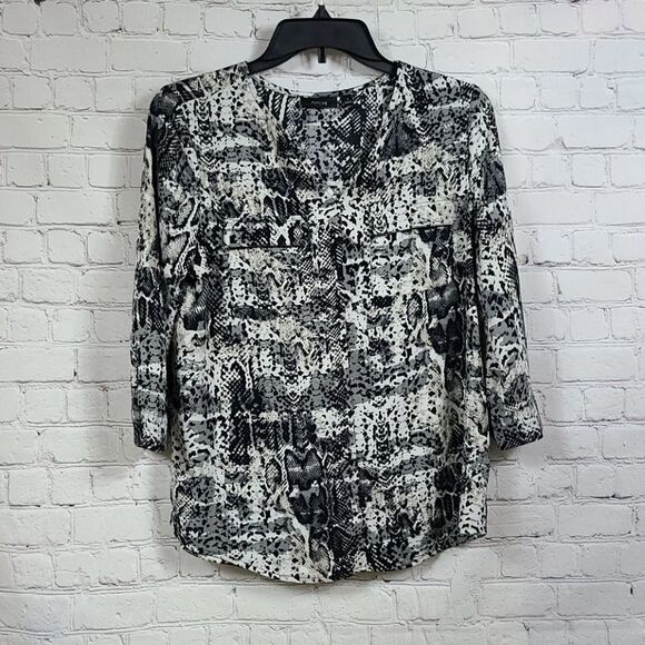 Apt. 9 Black & White Snakeskin Safari Mix Print Top Jersey Knit Blouse - Picture 9 of 11